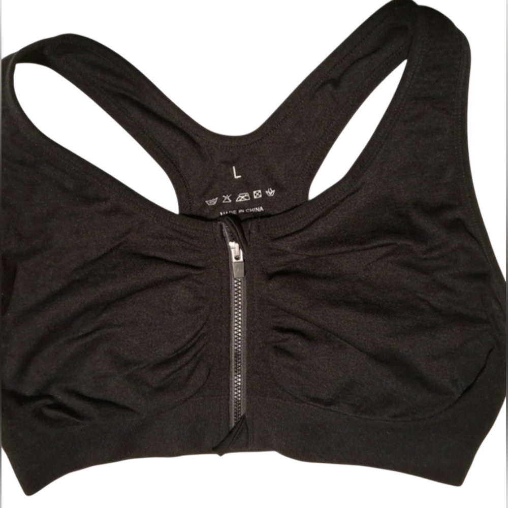 Bundle 3pc Front Zip Sports Bras Large Beige Black Seamless Yoga Bralettes